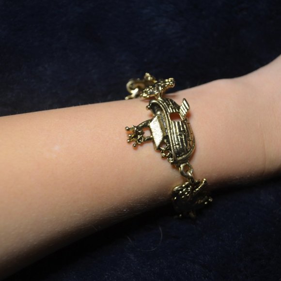 Charm Bracelet Noah Ark and Animals Retro Metal Figurines Golden - Picture 5 of 6